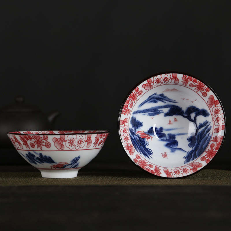 Flowers Fu Character Mountains Lotus Cherry Blossoms Ceramic Teacup Kung Fu Tea Cup