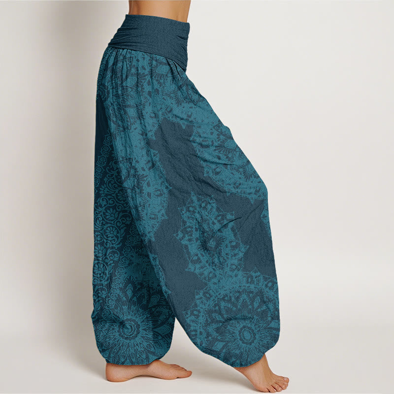 Mandala Pattern Parallel Flowers Women's Elastic Waist Harem Pants