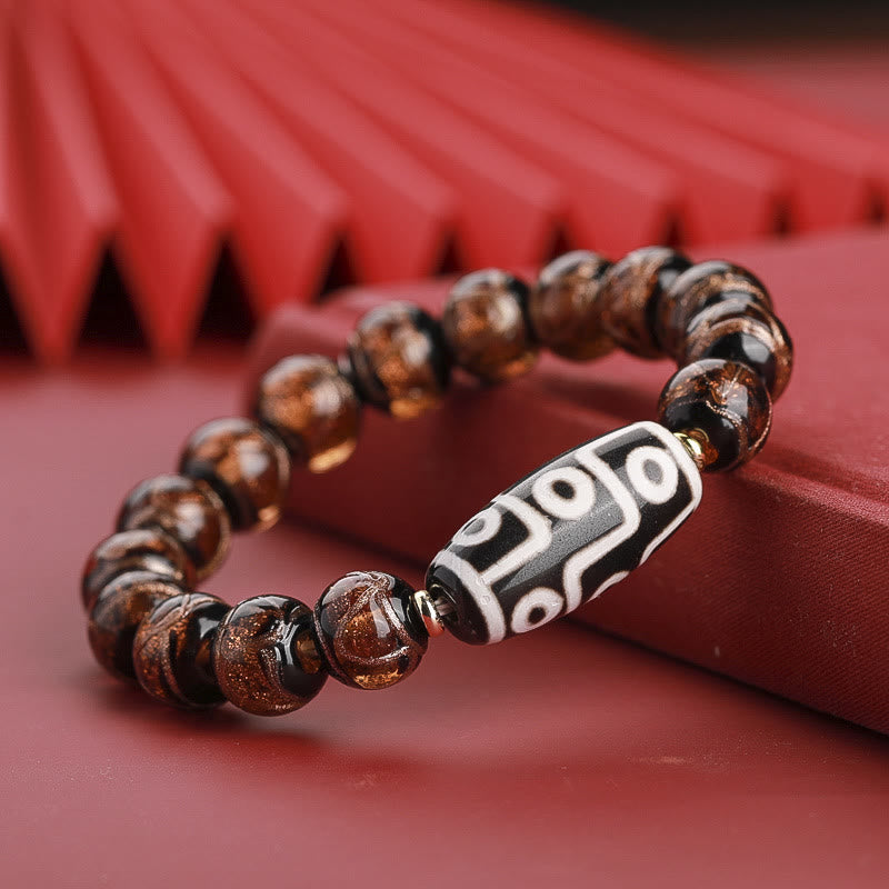 Tibetan Nine-Eye Dzi Bead Three-eyed Dzi Bead Liuli Glass Bead Wealth Bracelet