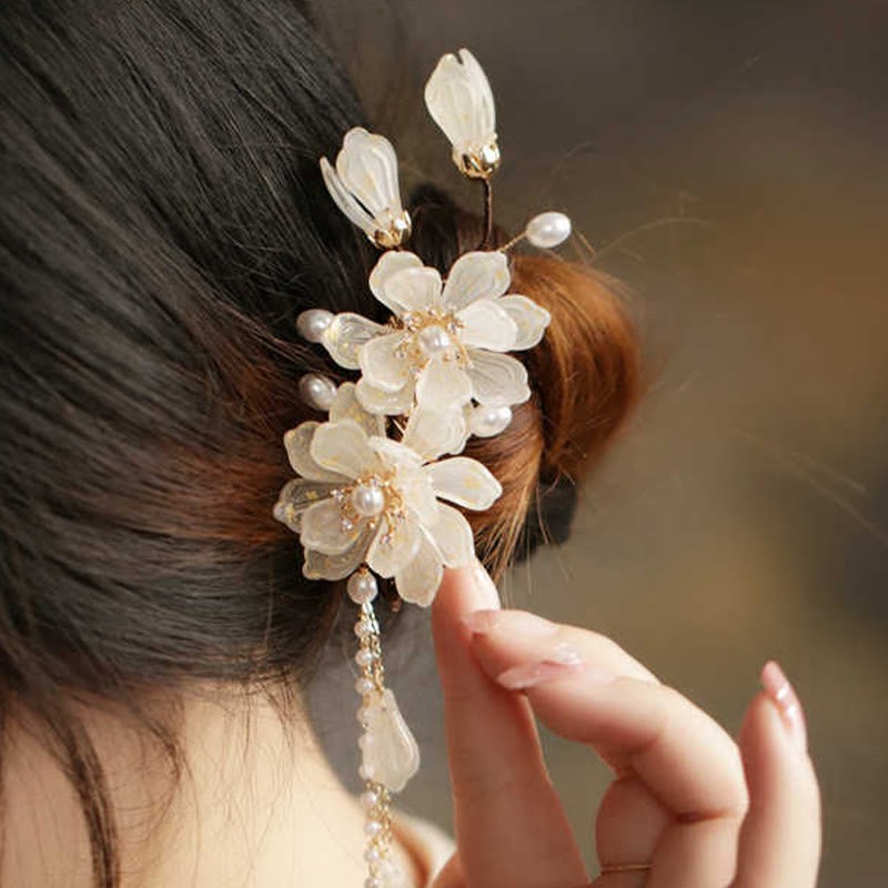 Classical Magnolia Tassel Side Hair Clip