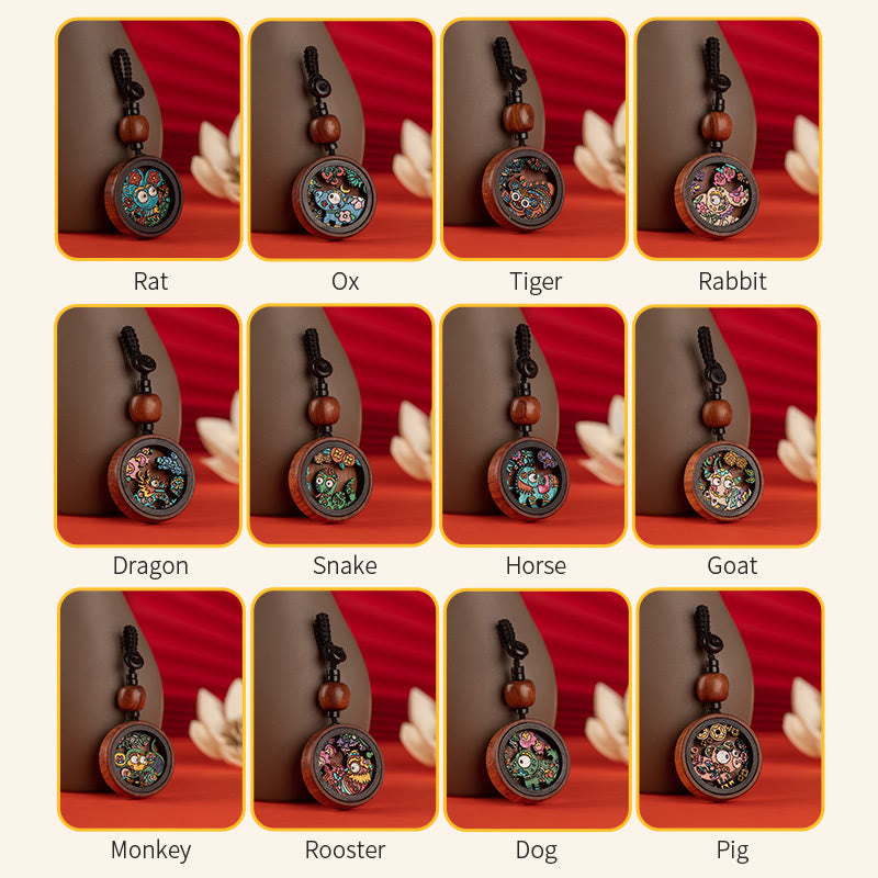 Year Of The Dragon Hand Painted Chinese Zodiac Rosewood Carved Calm Key Chain (Extra 30% Off | USE CODE: FS30)