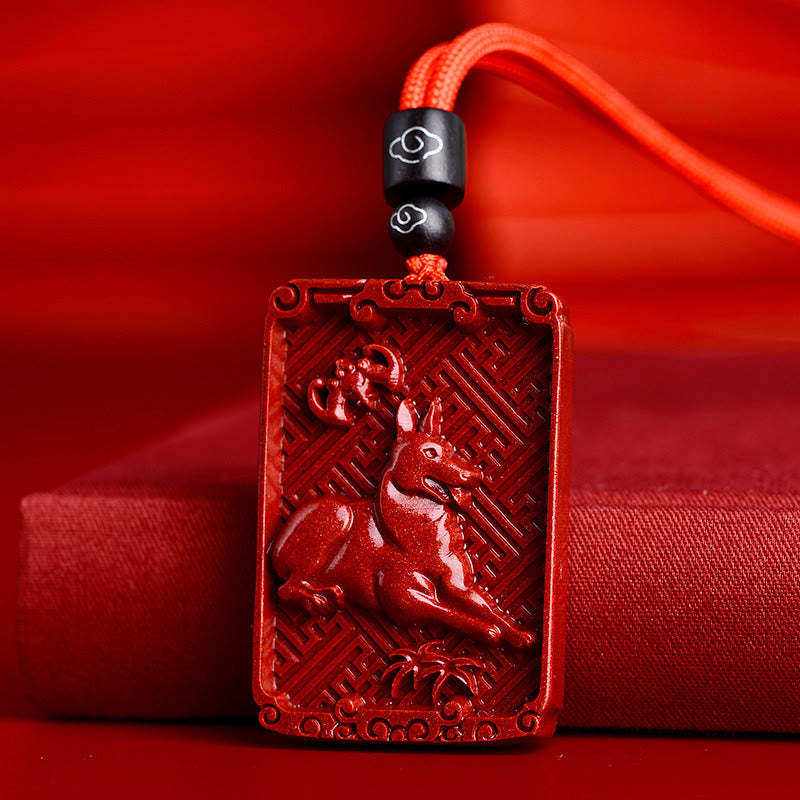 Chinese Zodiac Cinnabar Rectangle Calm Necklace Pendant