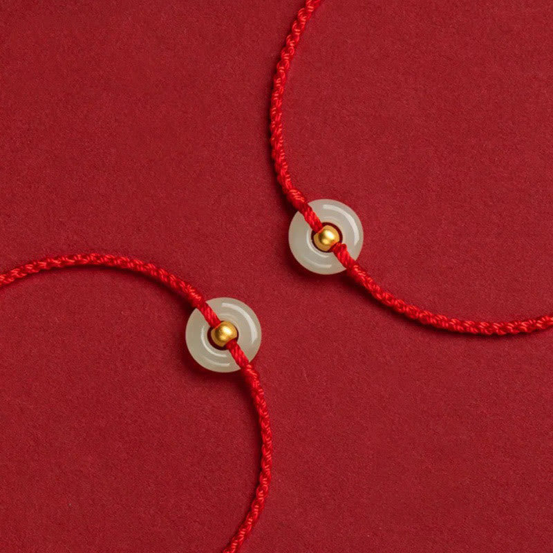 999 Gold Bead Round Peace Buckle Hetian Jade Luck Abundance Braided Bracelet Anklet