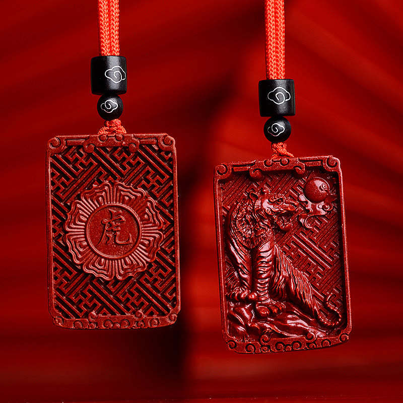Chinese Zodiac Cinnabar Rectangle Calm Necklace Pendant