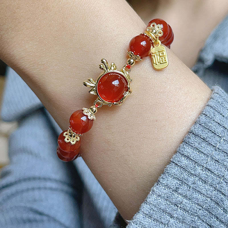 Year of the Dragon Red Agate Jade Peace Buckle Fu Character Success Bracelet (Extra 30% Off | USE CODE: FS30)