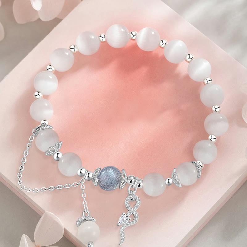 Chrysoberyl Cat Eye Moonstone 925 Sterling Silver Year of the Snake Peace Bracelet