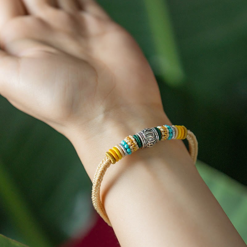Handmade 925 Sterling Silver Tibetan Om Mani Padme Hum Purity Braided Bracelet