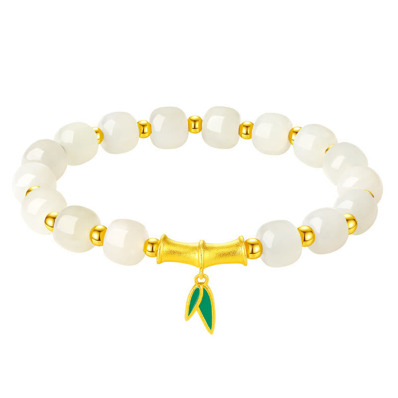 925 Sterling Silver Hetian White Jade Bamboo Luck Bracelet