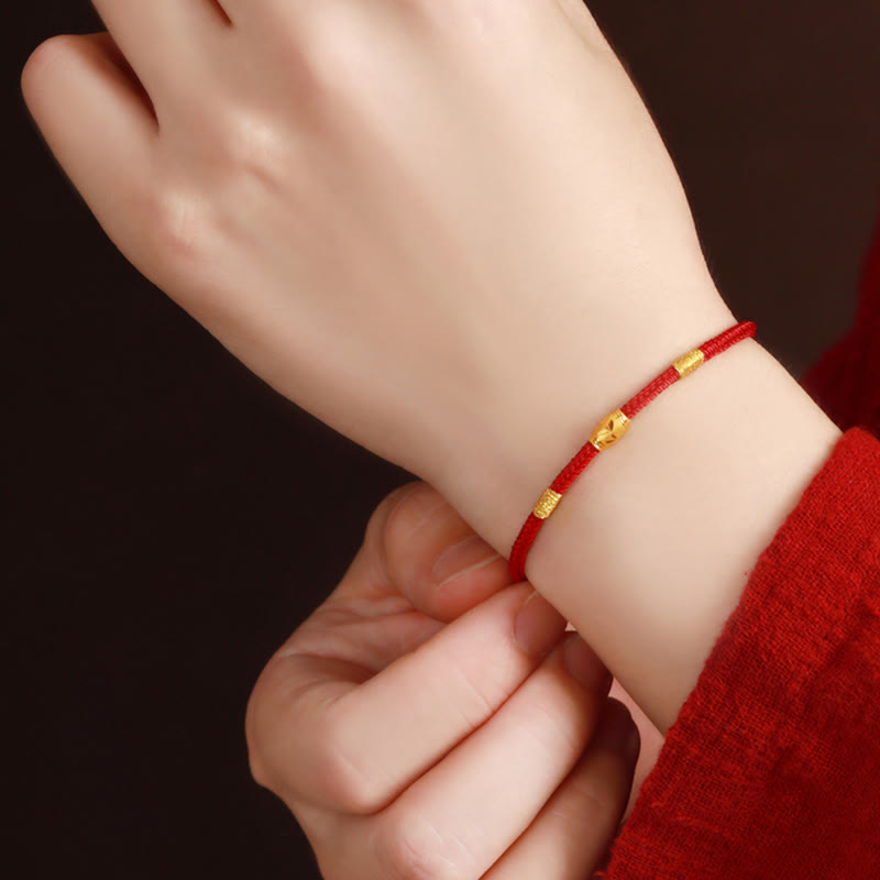999 Gold Lucky Bead Eight Thread Peace Knot Red Rope Bracelet