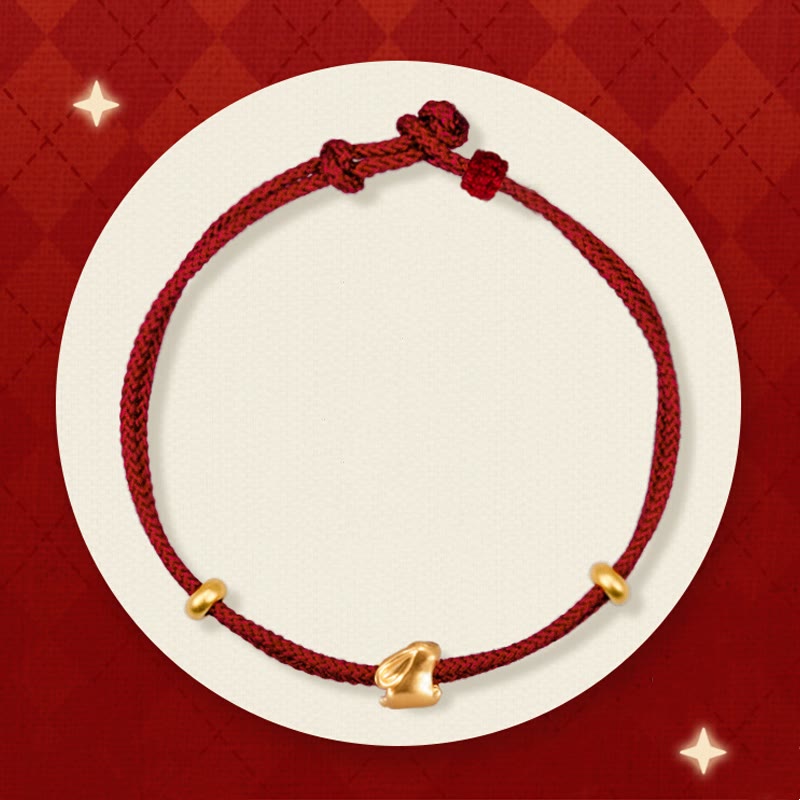999 Gold Small Lucky Rabbit Osmanthus Design Handmade Luck?Braided Rope Bracelet