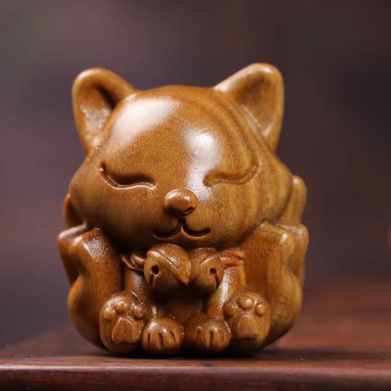 Mini Nine-Tailed Fox Ivory Fruit Sandalwood Green Sandalwood Blessing Decoration