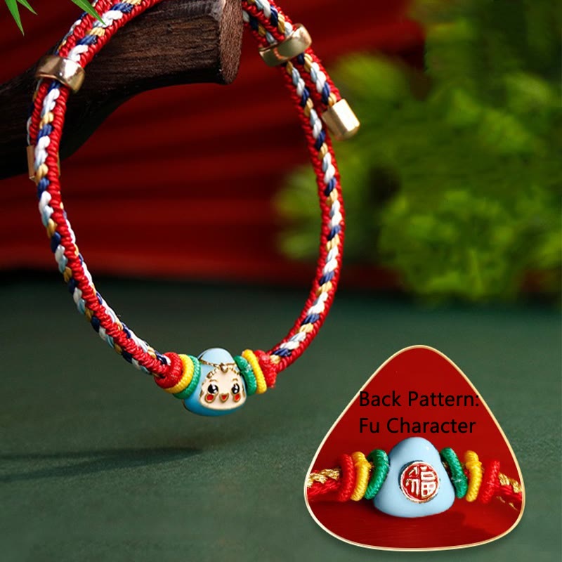 Colorful Rope Zongzi Pattern Fu Character Luck Handmade Bracelet