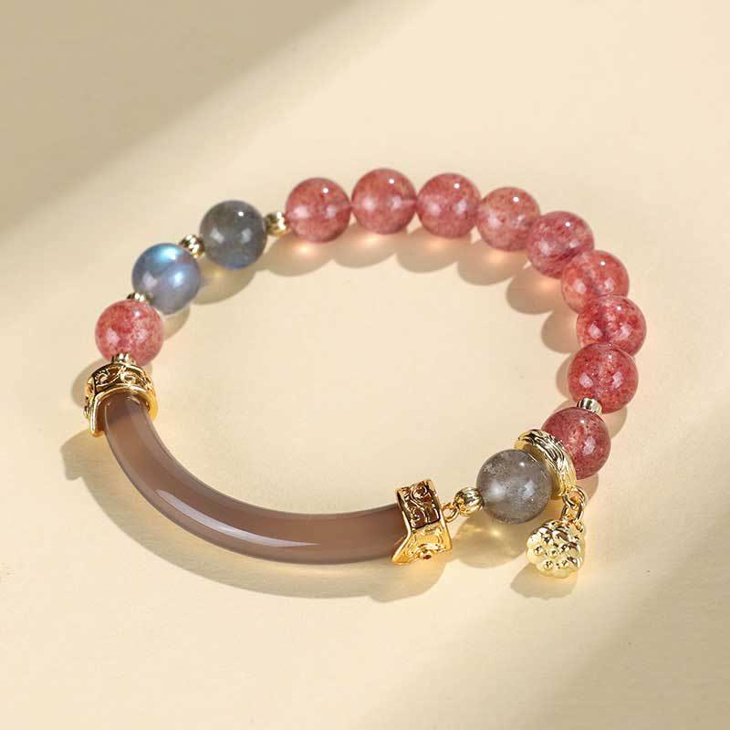Strawberry Quartz Labradorite Fluorite Pearl Cuff Half Bracelet Bangle