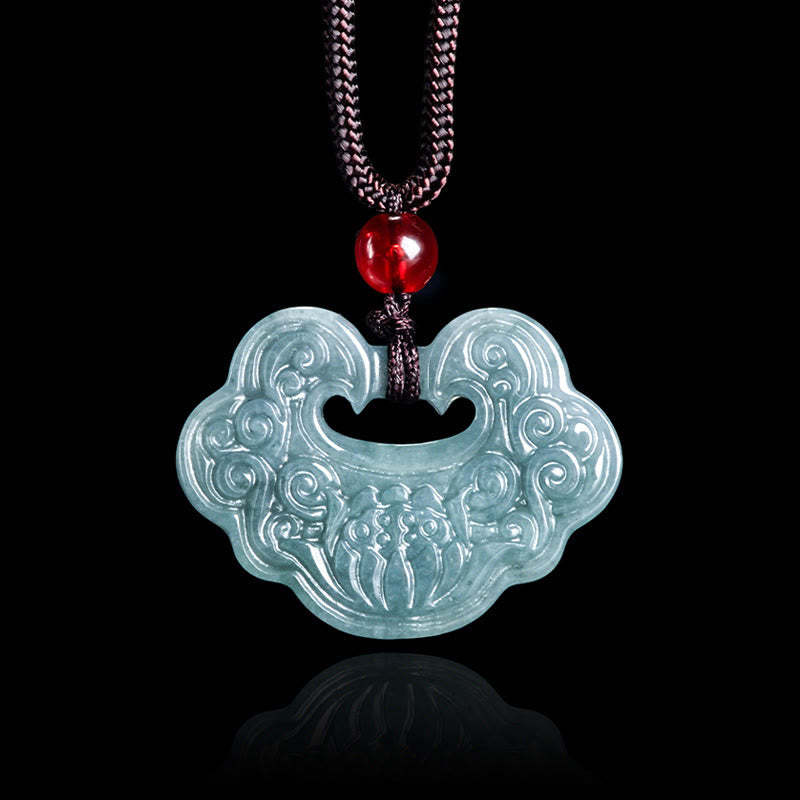 Lotus Carved Jade Ruyi Abundance Prosperity Abundance Necklace Pendant