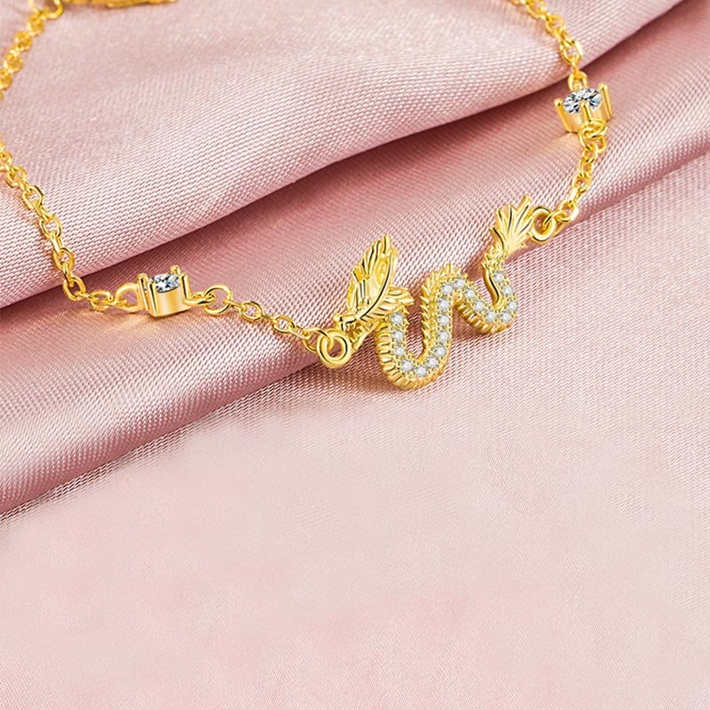 925 Sterling Silver Year Of The Dragon Auspicious Golden Dragon Luck Red Rope Chain Bracelet (Extra 30% Off | USE CODE: FS30)