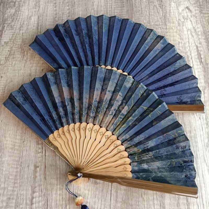 Flower Persimmon Bamboo Leaves Xiangyunsha Silk Handheld Bamboo Folding Fan