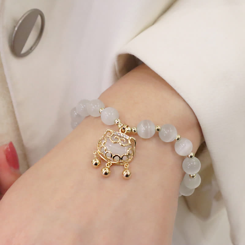 Cat's Eye Lovely Cat Pattern Pearl Love Charm Bracelet