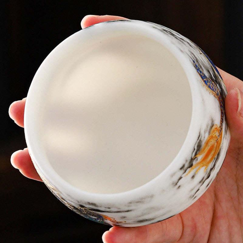 Dragon Playing With Pearl Design White Porcelain Ceramic Teacup Kung Fu Tea Cup 160ml