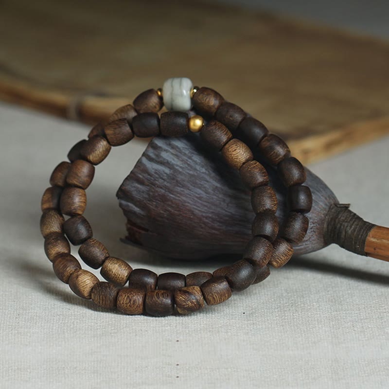 999 Gold Rare Tarakan Agarwood Tibetan Old Spirit Bone Balance Strength Double Wrap Bracelet