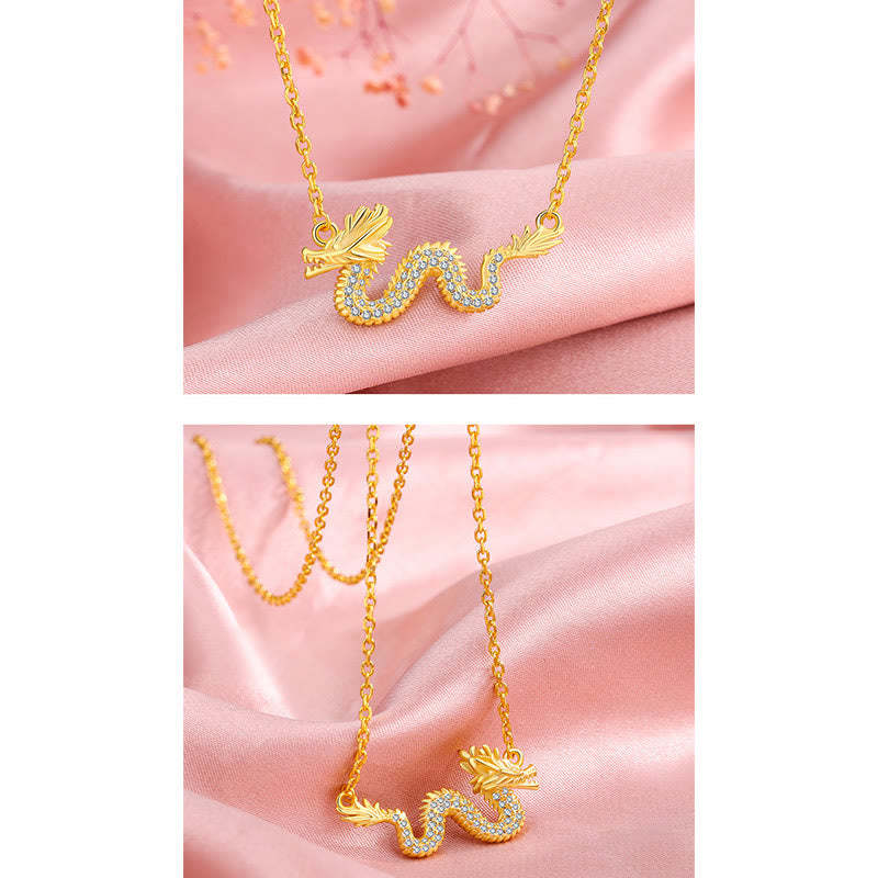 925 Sterling Silver Year Of The Dragon Auspicious Golden Dragon Luck Chain Necklace Pendant