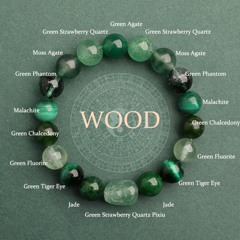Five Elements Various Agate Crystal Green Strawberry Quartz Moss Agate Green Phantom Luck Bracelet