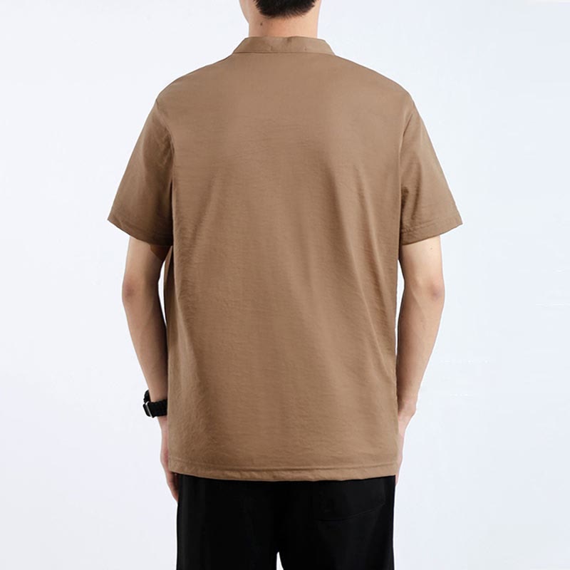 Summer Short Sleeve Half Button Shirt Cotton Linen Men Clothing