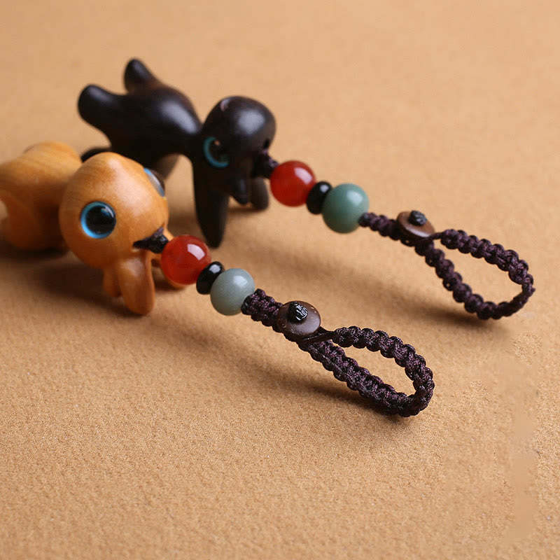 Sandalwood Small Leaf Red Sandalwood Ebony Wood Green Sandalwood Lucky Mini Deer Carved Protection Key Chain Phone Hanging Decoration