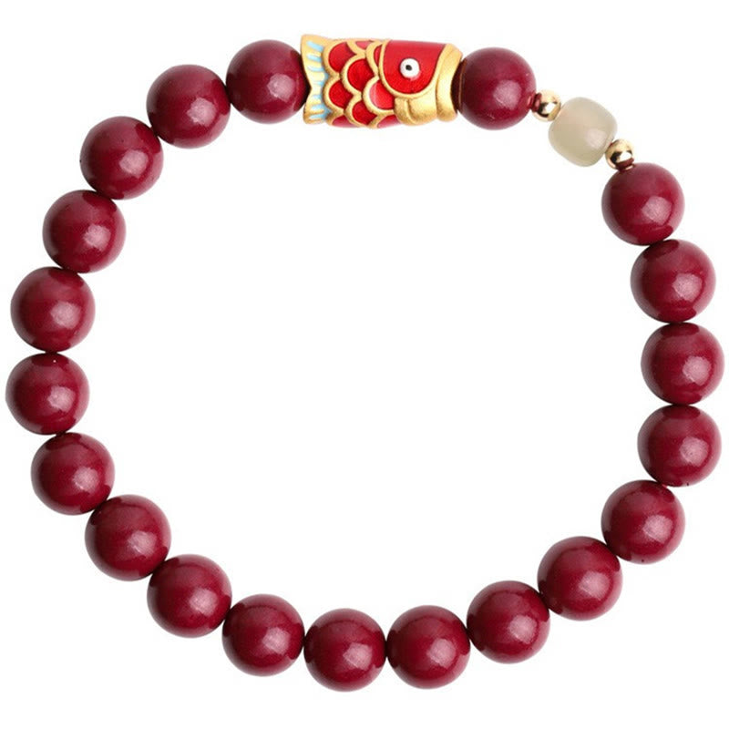Natural Cinnabar Lucky Koi Fish Hetian Jade Bead Blessing Bracelet
