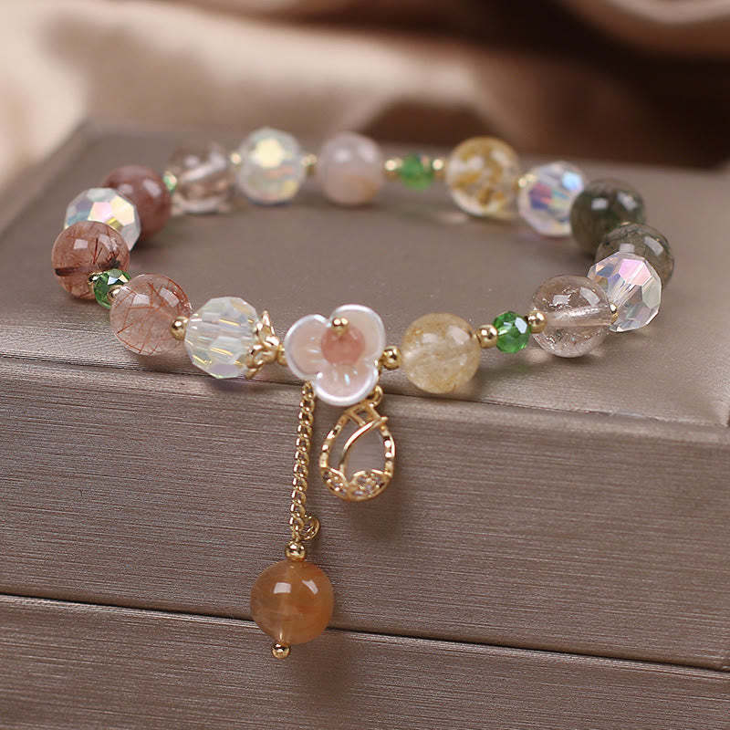 Strawberry Quartz Rutilated Quartz Fluorite Flower Healing Bracelet
