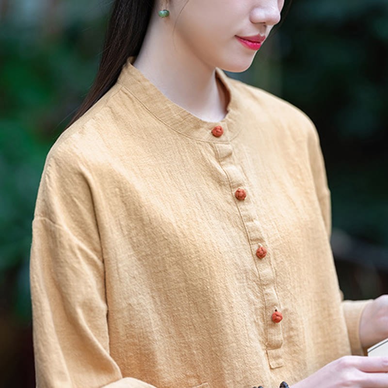Solid Color Loose Button Blouse Long Sleeve Shirt Top
