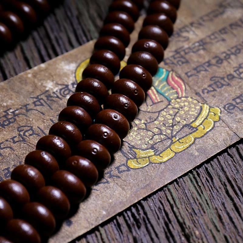 Natural Tibet 108 Mala Beads Purple Bodhi Seed Three-eyed Dzi Bead Copper Dorje Harmony Bracelet