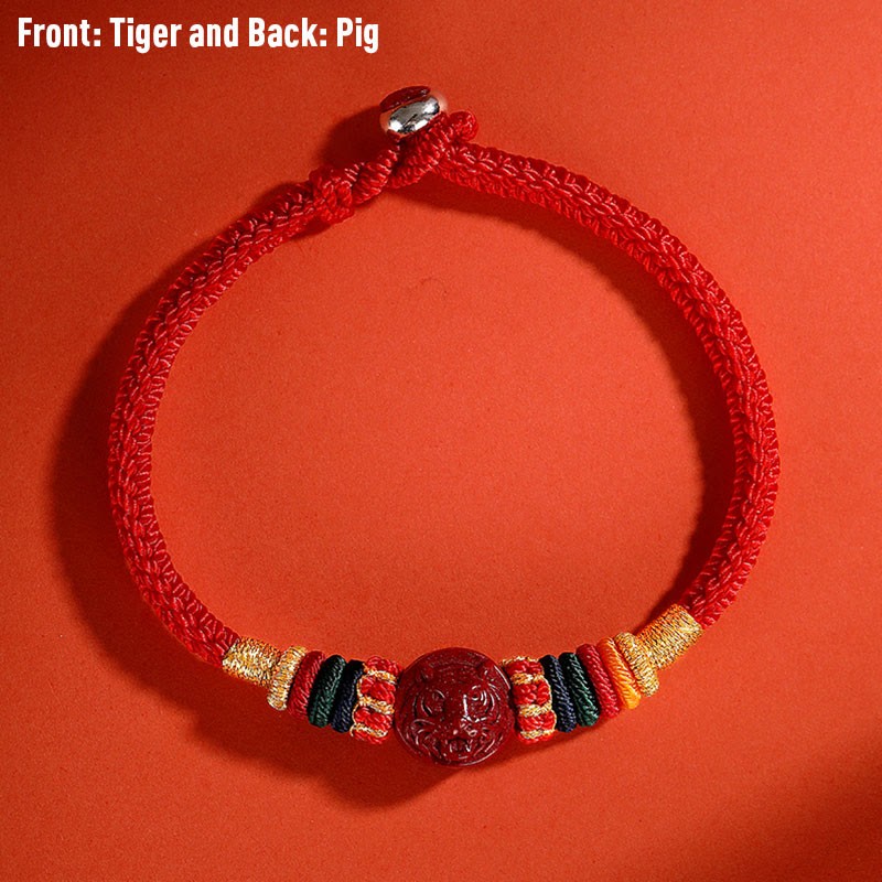 Year of the Dragon 925 Sterling Silver Chinese Zodiac Cinnabar Auspicious Matches Blessing Bracelet