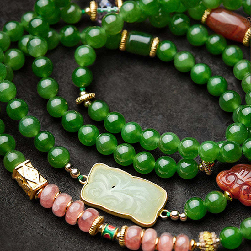 108 Mala Beads Cyan Jade Red Agate Laughing mystic zen Luck Bracelet