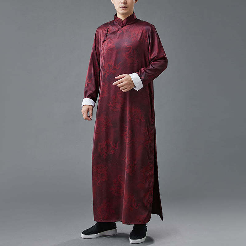 Vintage Chinese Frog-Button Tang Suit Men's Dragon Cotton Robe
