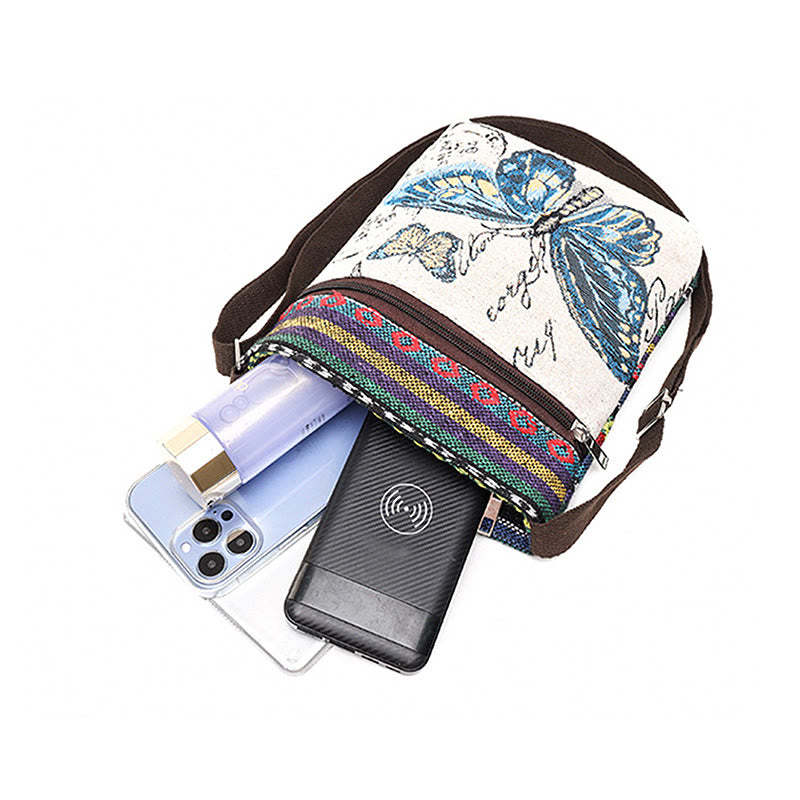 Elephant Butterfly Embroidered Canvas Tote Bag Shoulder Bag Crossbody Bag