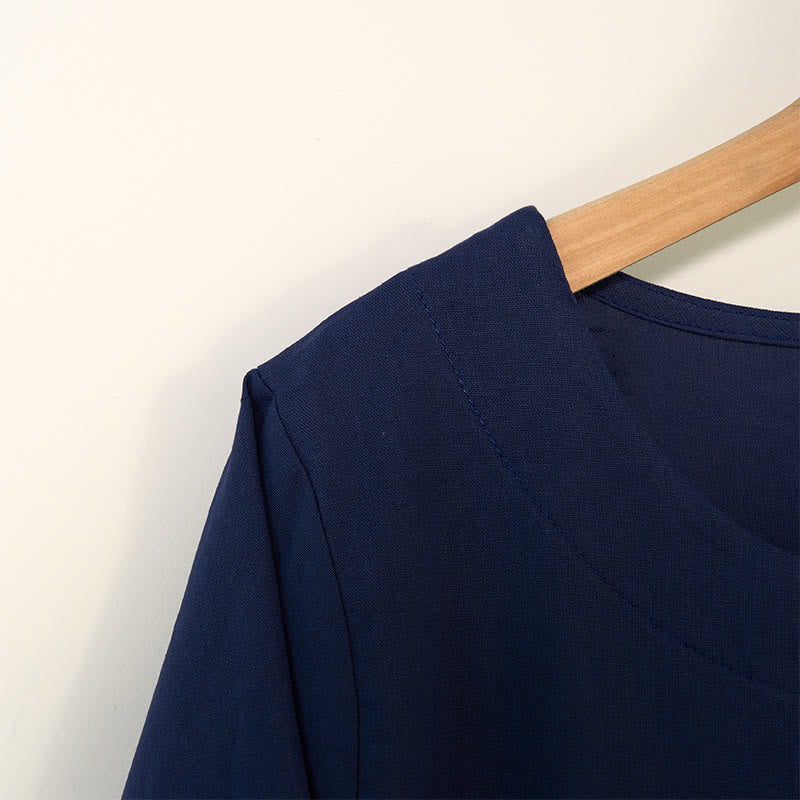 Casual Dandelion Long Sleeve Round Neck Shirt Cotton Linen Women's Shirts