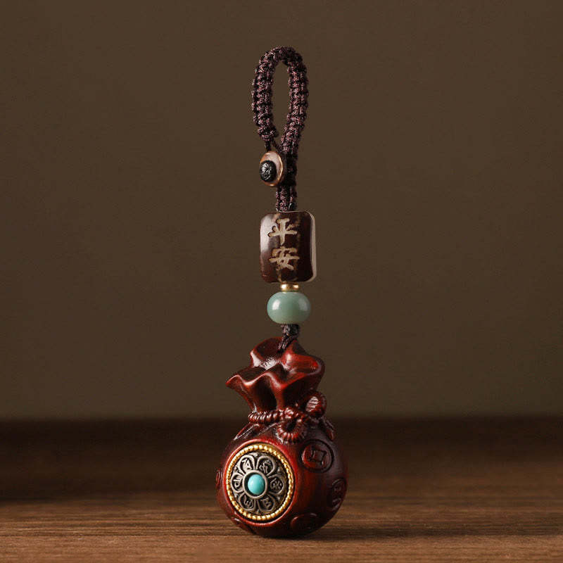 Small Leaf Red Sandalwood Green Sandalwood Money Bag Om Mani Padme Hum Rotatable Protection Hanging Decoration