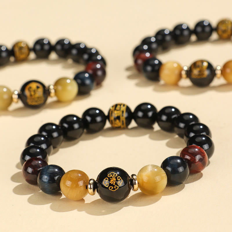 Black Onyx Tiger Eye Om Mani Padme Hum Chinese Zodiac Natal mystic zen Support Bracelet