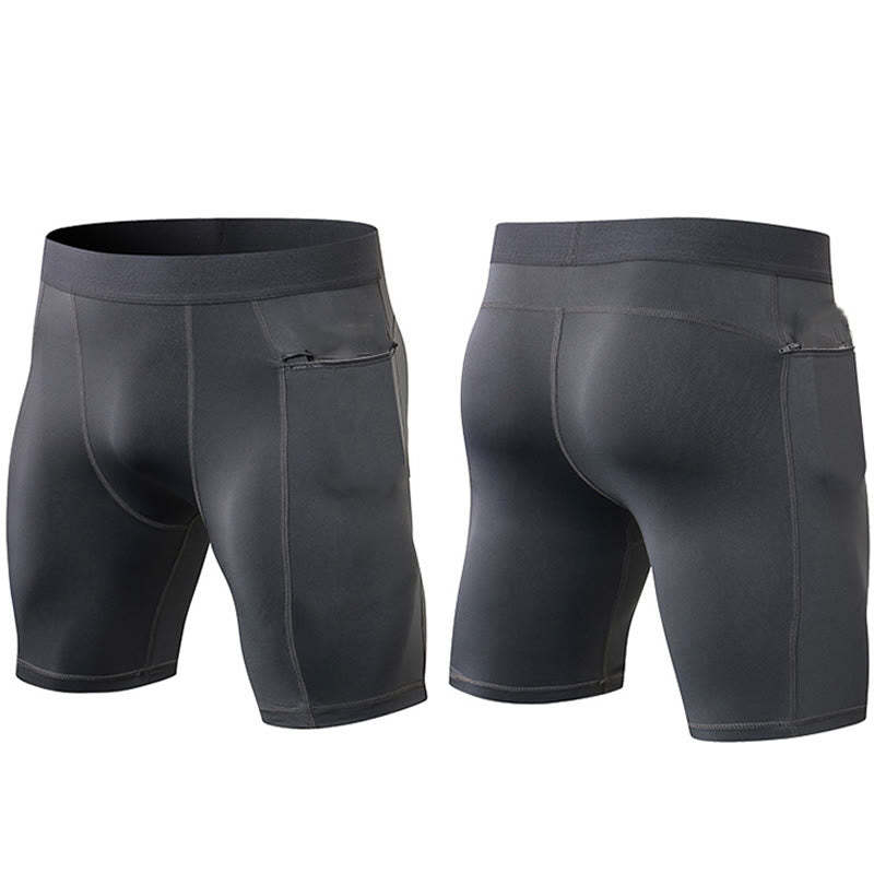 Men's Tight Stretch High Elasticity Quick Dry Sports Shorts With Zipper Pockets