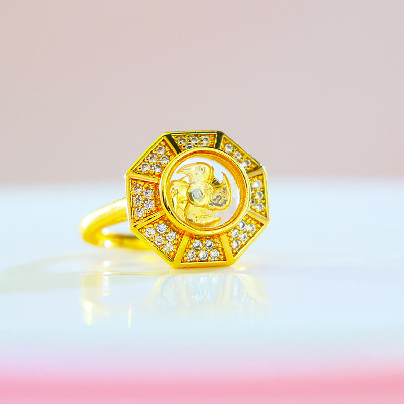 Gold Plated Copper Windmill Feng Sheng Shui Qi Luck Wealth Adjustable Ring