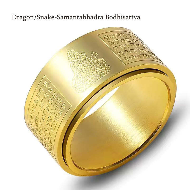 Chinese Zodiac Natal mystic zen Heart Sutra Carved Titanium Steel Calm Rotatable Ring