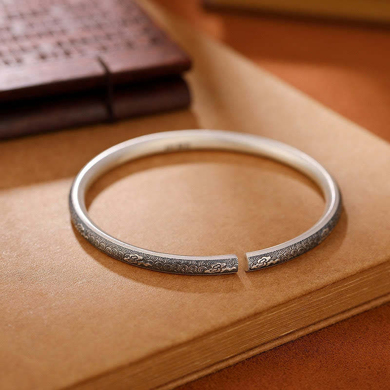 Vintage 999 Sterling Silver Auspicious Clouds Design Luck Bracelet Bangle