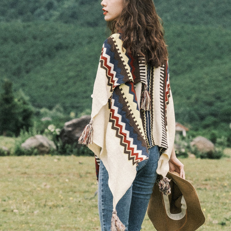 Tibetan Colorful Striped Shawl Tassels Cozy Warm Travel Scarf Wrap