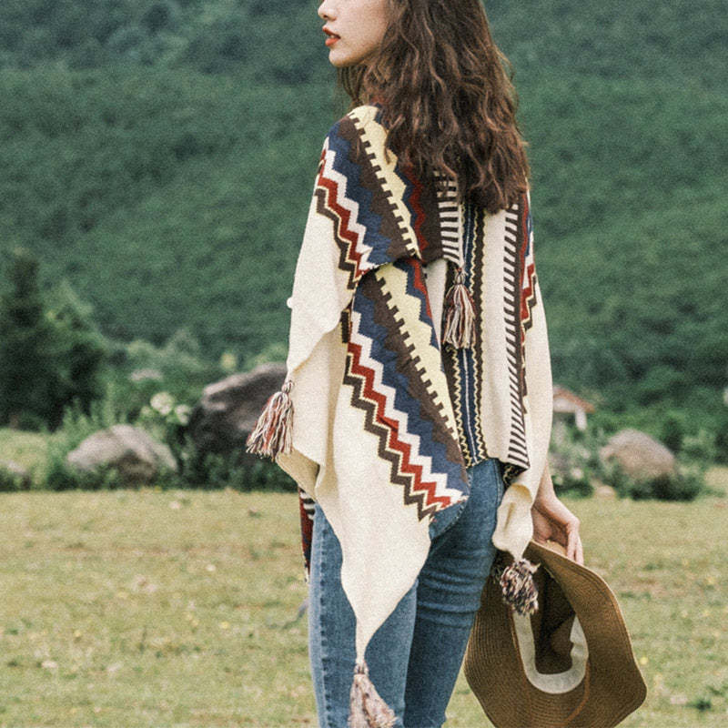 Tibetan Colorful Striped Shawl Tassels Cozy Warm Travel Scarf Wrap