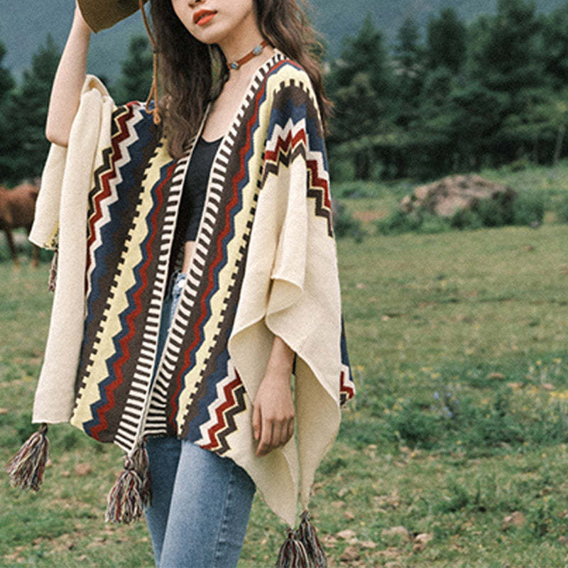 Tibetan Colorful Striped Shawl Tassels Cozy Warm Travel Scarf Wrap