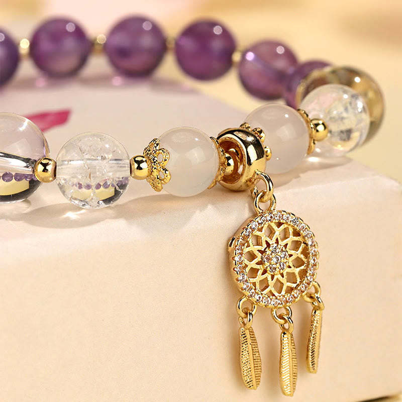 Green Strawberry Quartz Amethyst Crystal Dreamcatcher Healing Bracelet