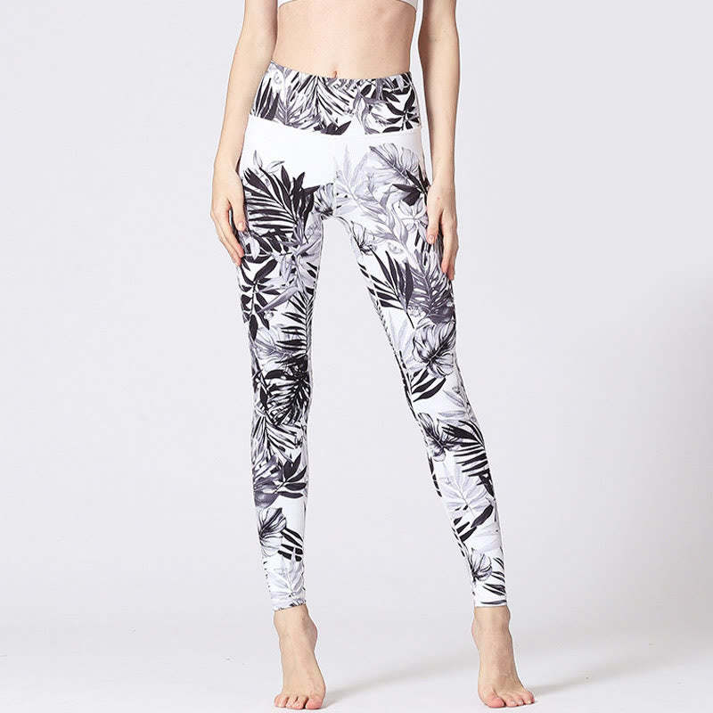 Lines Weeds Sakura Flowers Black Tree Print Pants Sports Fitness Yoga Leggings Women's Yoga Pants