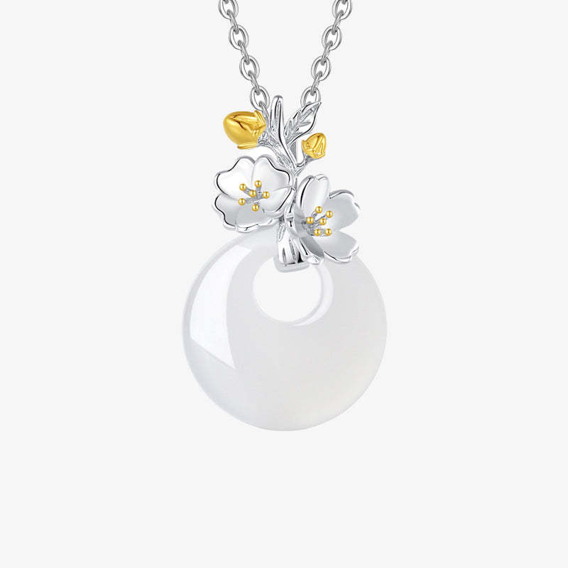 925 Sterling Silver Round Chalcedony Twelve Months Flower Harmony Necklace Pendant