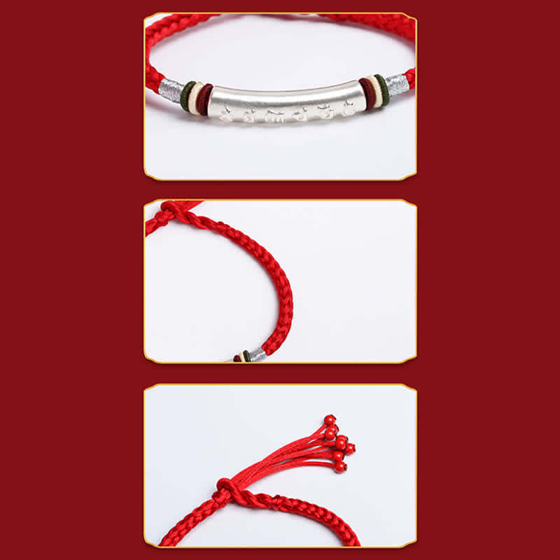 999 Sterling Silver Om Mani Padme Hum Protection Strength String Bracelet