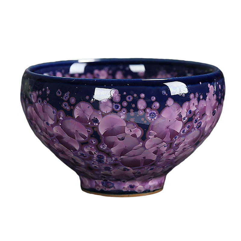 Colorful Iris Flowers Chinese Jianzhan Kiln Change Porcelain Teacup Tenmoku Kung Fu Tea Cup